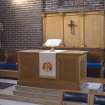 Interior. Chancel, view of communion table and elders seats