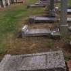 Image showing row of overturned gravestones, Warriston Cemetery, Edinburgh.