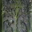 Detail of relief showing two angels crying under a tree with the inscription 'resurgam' (trans. 'I will rise again') above. Dean Cemetery, Edinburgh.
