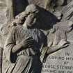 Detail of relief showing an angel on a headstone, 'In loving memory of George Stewart'. Deam Cemetery, Edinburgh.
