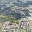 Oblique aerial view of the construction of the Glasgow Commonwealth games site, looking to the SW.