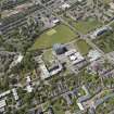 General oblique aerial view of Aberdeen University Campus centred on the Sir Duncan Rice Library with adjacent Science and Engineering Building, looking to the NW.
