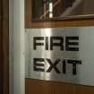 Interior. Detail of signage on Fire door.