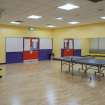 Interior. View into dance studio above ice rink.