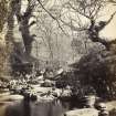 View of pool section on the river Lussa near Inverlussa House, formerly North Knapdale Manse, North Knapdale.
Titled: '91. Pool on the Lussa near North Knapdale Manse.'
PHOTOGRAPH ALBUM, NO 186: J B MACKENZIE ALBUMS vol.1