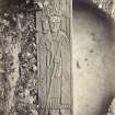 View of detail of grave slab from Oronsay Church Priory at Oronsay, Argyll. 
Titled: '58. At Oronsay. Locally called, 'Leae nain bai Laov.'
PHOTOGRAPH ALBUM, NO 186: J B MACKENZIE ALBUMS vol.1