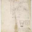 Measured plan of Nunnery chancel arch excavated, 1855 at Coldingham Priory. There is additionally a Section, with elevation of a 'Norman capital built into J. Rutherford's garden wall'.