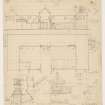 Survey drawings of plan, elevation and details of Yair House stables.