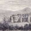 View of Holyrood Abbey and Palace from North, Edinburgh.
Titled:  "Holyrood Palace and Arthur Seat -from Regent Road"