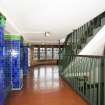 Interior. View of mezzanine level staircase looking toward east staircase tower.