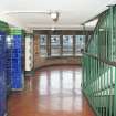 Interior. View of mezzanine level staircase looking toward east staircase tower.