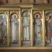 Interior. Church, rood loft, detail of painted altar panel on north side of entrance to chancel
