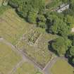 Oblique aerial view of Kilbride Chapel and churchyard, looking to the NE.