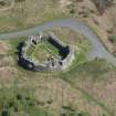 Oblique aerial view of the re-erected site of Loch Doon Castle, looking to the SW.