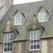 Detail of attic dormers at Playhouse and Old Playhouse Closes, 194, 196 and 198 Canongate, Edinburgh, from N.