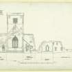 East elevation of church, monastic buildings and chapter house of St Mary's Abbey, Iona.