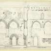 Plan exterior and interior elevations and section of North wall of chancel, details of St Mary's Abbey, Iona.
Titled. 'Abbey Iona. 1/2 Inch Detail of North Side of Choir. No.12.'
Signed and Dated. 'J. Gillespie. August 1900.'