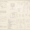Series of drawings of tombs fragments including 'Lady Row's Tomb' and full scale drawings of masons' marks at Crossraguel Abbey.
Titled. 'Crossraguel Abbey. Ayrshire. Fragments of Tombs etc & Masons' Marks. Full Size.'
Signed and Dated. 'John B. Lawson. 1907.'