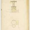 Plan and elevation of pulpit, Kirkhope Parish Church, Ettrickbridge.
Titled: '(Copy) Ettrick Bridge Church. No. 4. Drawing of Pulpit'. 
