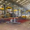 Interior. Central Yard, Steel preparation workshop, 1950s South and North BAys. General view from South West (called the South East Pend). Extreme right is a 5 Tonne Arrol EOT crane installed in 1996. A MAtterson 7.5 Tonne EOT Pendant Crane is on the left, Installed 1995) with another Matteson 7.5 Tonne EOT crane (North Bay Centre, instaled 1982).