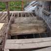 View of the wooden bucket floats on the waterwheel, from a Standing Building Survey, Glamis Mill, Glamis, Angus.