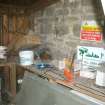 Interior view showing workbench, from a Standing Building Survey, Glamis Mill, Glamis, Angus.