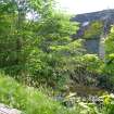 Exterior view showing stream from a Standing Building Survey, Glamis Mill, Glamis, Angus.