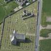 Oblique aerial view of Old Pitsligo Church and Churchyard and Hill Church of Rosehearty, looking SSW.