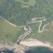 Oblique aerial view of Berriedale Village and harbour and Berriedale Braes, looking NW.