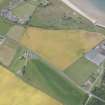 Oblique aerial view of the windmill and cropmarks of the ring ditch at Sandend, looking NNW.