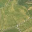 Oblique aerial view of the cropmarks of the possible road and the possible round houses, looking N.