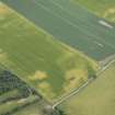 Oblique aerial view of the cropmarks of the enclosure, possible sunken floored buildings and pits, looking SSE.