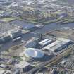 Oblique aerial view of The Hydro, Scottish Exibition and Conference Centre and Glasgow Science Centre, looking to the SW.