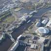 Oblique aerial view of The Hydro, Scottish Exibition and Conference Centre and Glasgow Science Centre, looking to the WNW.