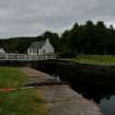 Cullochy Lock , Workshop and safety chain from north bank looking toNE
