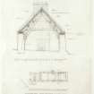 Survey drawing of cruck framed cottage featuring ground floor plan and section X-X1; Upper Archronie, Kincardine.