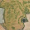 Oblique aerial view of the cropmarks of the unenclosed and palisaded settlements, enclosures and pits, looking WSW.