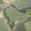 Oblique aerial view of cropmarks of the policies around Rossie Castle, looking N.
