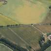 Oblique aerial view of cropmarks of the cursus, enclosures, settlement and barrows, looking ESE.