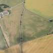 Oblique aerial view of cropmarks of the enclosures, settlement, and rig, looking NNE.