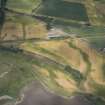 Oblique aerial view of cropmarks of the Roman camp, linear features, enclosures, settlement and rig, looking NNW.