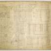 Plan, north, south and west elevations, interior elevations and details of presbytery room, Dalgety Church.
