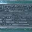 Ground floor, detail of makers' nameplate 'Metropolitan and Vickers' on rotary converter no. 2