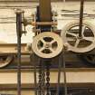 Ground floor, close detail, 5 ton SWL overhead crane at rail level, hand powered, by Herbert Morris and Co of Loughborough