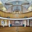 Interior. General view of rear gallery area and organ.