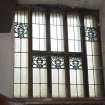 Ground floor,  Music Room, stained glass behind Mackintosh organ