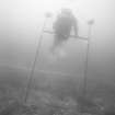 The free-standing camera-tower designed to prepare photo-mosaics on the Duart Point wreck. Note the triangular yellow targets used to set out a reference grid of 1m squares. (Colin Martin)