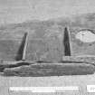 Binnacle (DP96/004), oblique view from top. Note the repair patch over the hole burnt above the central compartment. Scale 30 centimetres. (Colin Martin)