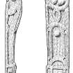 Wooden carving (DP00/058) showing a lion-headed bracket or supporter with a buckled strap terminal. Scale 30 centimetres. (Colin Martin)