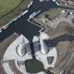 Oblique aerial view of the Kelpies, looking WNW.